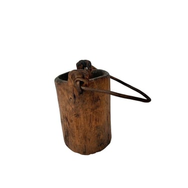 Vintage Wooden Pail With Iron Handle 