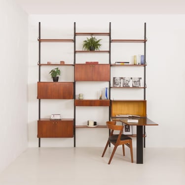 Italian mid century modern extra large wall unit with hidden desk, 1960s 