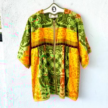 Vintage Royal Terry Towel Dress 70s Terry Cloth Swing Jacket 1970s Swimsuit Coverup Pool 