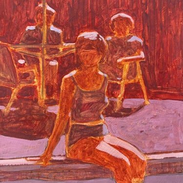 Pool #162 - Original Acrylic Painting on Canvas 12 x 16 - fine art, figurative, michael van, red 
