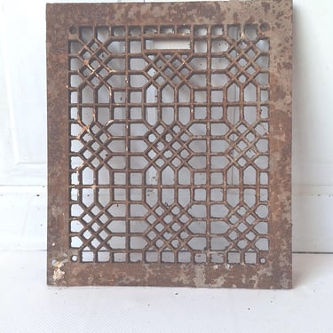 12 x 14 Lattice Iron Grate Floor, Register Cover Vent Cover, Large Floor Vent Heat Vent Antique Floor Grate Lattice Style #062601 