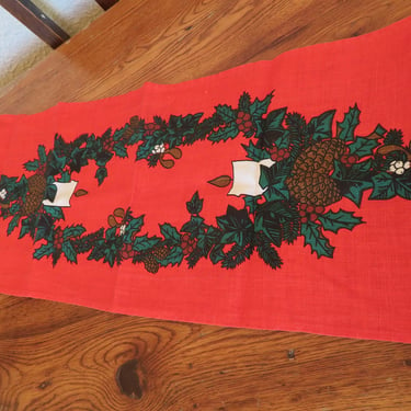 Vintage Hand Linen Christmas Table Runner Mid Century 