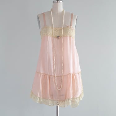 Beautiful 1920's Silk Chemise Step-In With Lace Trim / Small