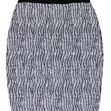 Reiss - White &amp; Black Print Stretch Knit Skirt Sz 10