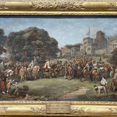 18th C. Painting on Canvas of King James I Visit to Hoghton Tower