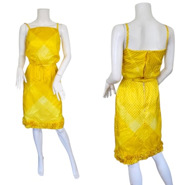 1960's Sleeveless Yellow Check Print Hawaiian Wighle Dress I Sz Sm I Edna Oliver 