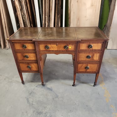 Leather Topped Desk with Flame Veneered Drawers