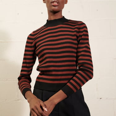 JANE RIBBED TURTLENECK | cacao stripe | organic