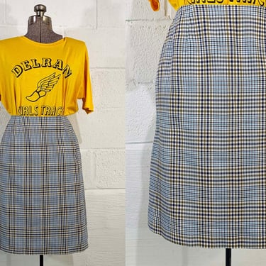 Vintage Autumn Plaid Skirt A-Line Bobbie Brooks Tan Boho Preppy Back to School Girl Pencil Mod 1970s 70s XS 