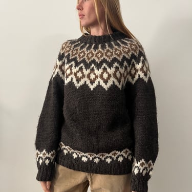 Cozy Brown Handknit Icelanic Sweater