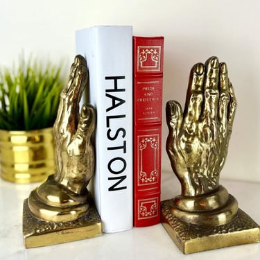 Vintage Brass Pair of Hands Bookends 