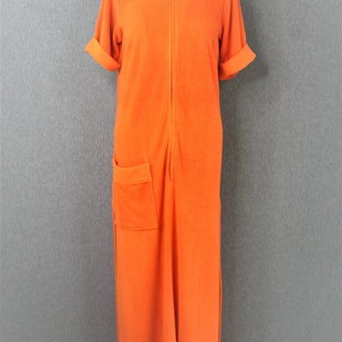 1970s - Orange - Terrycloth - Zip Front - Robe - Cover Up - Beach Robe - by Twins of Miami 