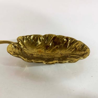 Vintage Brass Primrose Leaf Dish Virginia Metalcrafters Waynesboro VA Leaves Trinket Jewelry Vanity Home Decor Mid-Century 1952 1950s 50s 