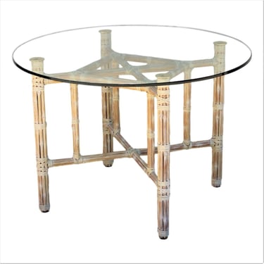 Authentic McGuire Natural Bamboo Rattan Dining Table Base use w/ Round Glass Top Hollywood Regency 