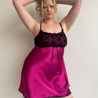 Vintage - Fuchsia and Black Slip Dress (L/XL)