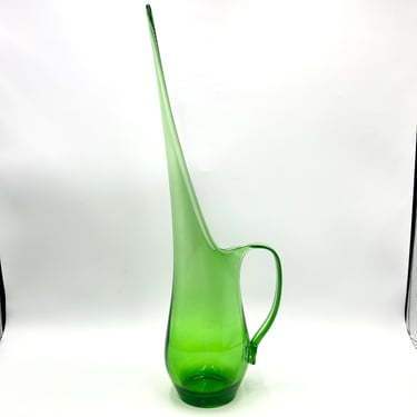 Vintage Viking Glass Green Swung Pitcher, Swung Vase, Ewer, Vintage MCM Mid Century Glassware 