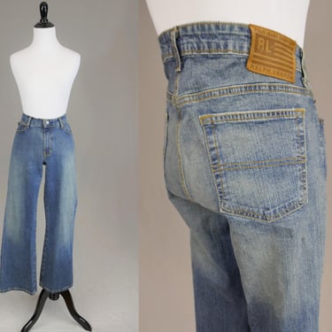 90s Y2K Polo Ralph Lauren Stretch Kelly Jeans - 34" 35" low waist - Boot Cut Bootcut - Blue Cotton Denim - Vintage 1990s - 30" inseam 