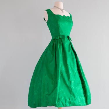 Hattie Carnegie Couture Emerald Green Cocktail Dress   / Small