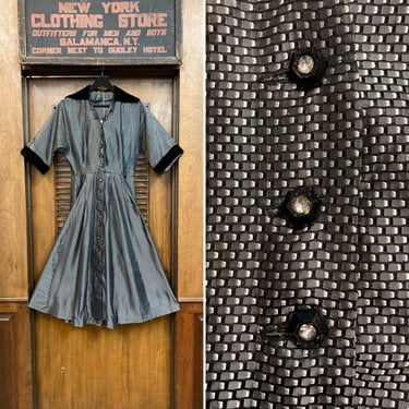 Vintage 1950’s Velvet Detail “I Love Lucy” Rockabilly Dress, 1950’s Dress, Vintage Style, Rockabilly Dress, Velvet Detail, Rhinestone Button 