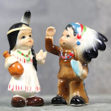 Vintage "It's a Small World" Native American Boy & Girl Figurines | Thanksgiving Ceramic Figurines | Disney Figurines | Bixley Shop 