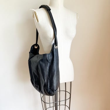 Vintage Black Leather Boho Bag / Cross Body Bag 