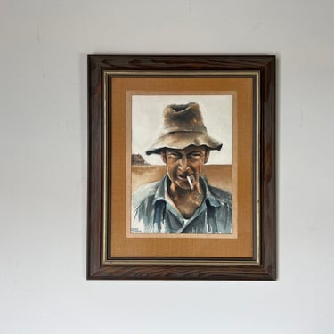70's Gustave Wander Portrait of a Smoking Man Watercolor Painting 