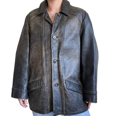 Frye Mens Unisex Brown Distressed Western 100% Leather Chore Jacket Sz L 