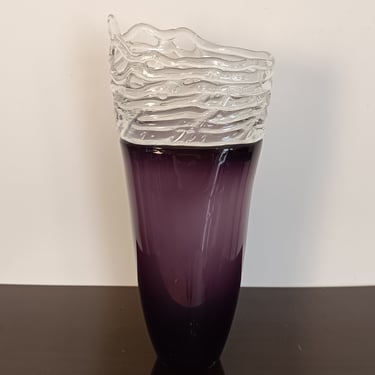 Vintage Large Purple Flower Vase / Glass Art Vase / 80s / Italy 