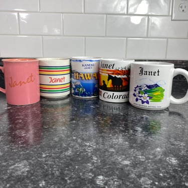 Vintage "Janet" Mugs....It's your lucky day, set of 5 Janet mugs 