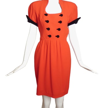 THIERRY MUGLER-1980s Red Wool Sheath Dress, Size-8