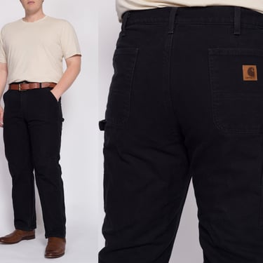 90s Carhartt Black Flannel Lined Workwear Pants - 38x32 | Vintage Utility Straight Leg Duck Canvas Dungarees 