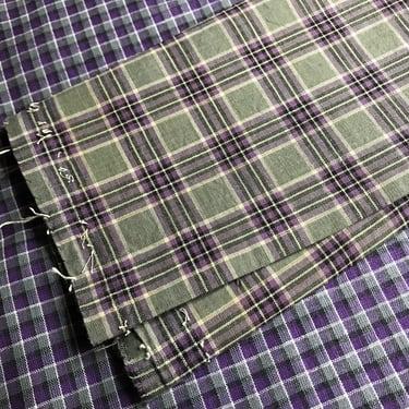 French Purple Plaid Cotton, Gingham, Quilting Sewing Project Fabric, Original Shop Label, Historical Period Textiles 