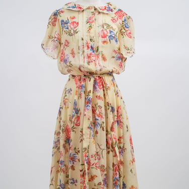 Late 1970s Lightweight Floral Shirtdress with Lace Collar