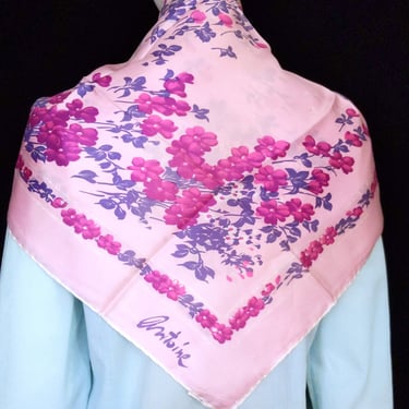 So Pretty Vintage 60s 70s Pink & Purple Floral Italian Silk Scarf by Antoine 