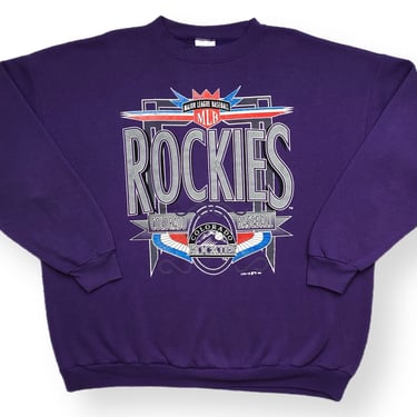 Vintage 1995 Logo 7 Colorado Rockies Baseball MLB Big Print Graphic Crewneck Sweatshirt Pullover Size XXL 