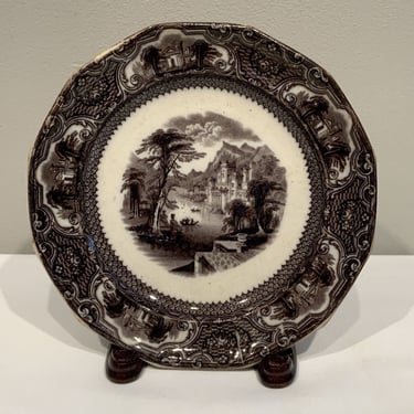 Antique Flow Black Mulberry Transferware Plate Ironstone Washington elegant decorator plate, raccoon lover gifts 