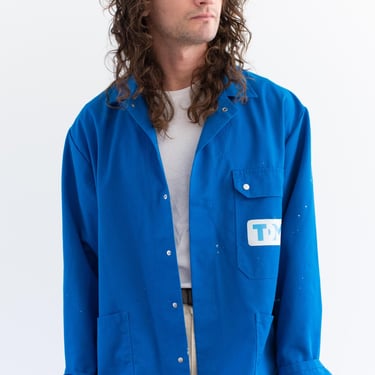 Vintage Bright Blue Chore Work Jacket | Unisex Snap Cotton Blend Utility Workwear Made in Europe | L | J031 