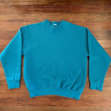 Vintage 80s 90s Turqouise Aqua Blue Tultex Heavy weight crew neck sweatshirt size L 