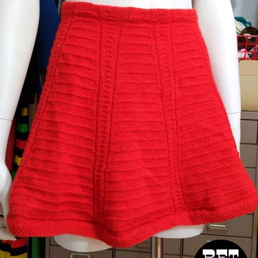 Sassy Vintage 60s 70s Orange Knit A-Line Skater Mini Skirt 