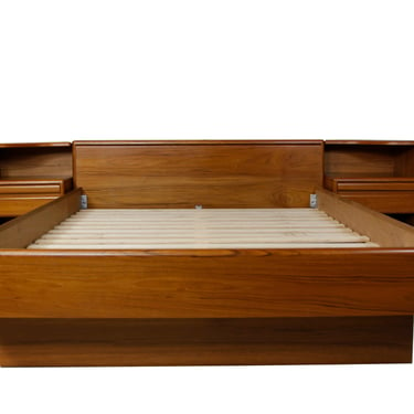 Vintage MCM teak floating platform bed with nightstands / headboard storage / under bed storage | Free delivery in NYC and Hudson Valley 