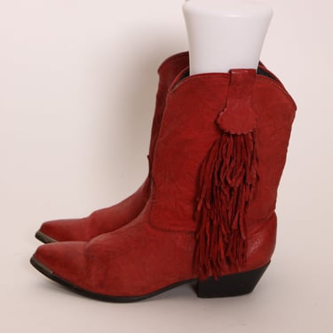 1980s Red Leather Fringe Cowgirl Cowboy Boots -Size 8 