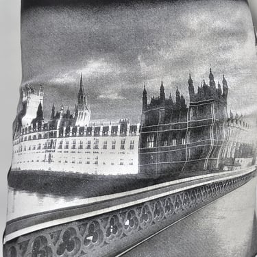 1980s black London Paris print mini skirt shirt set XS/S 