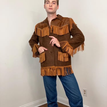 40s/50s K Bar Z western suede fringe jacket with hair-on-calf yoke 