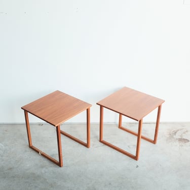 Danish Teak Side Tables - Pair - Mid Century Square Accent Tables - Made in Denmark 