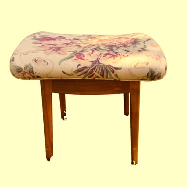MCM Teak Upholstered Footstool, Retired Ralph Lauren Guinevere Fabric, Bedroom Decor, Home Decor 