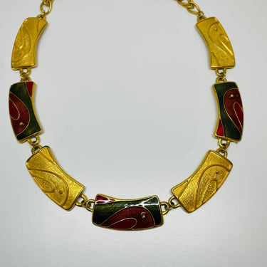 1990’s Gold, Green, and Red Enamel Necklace