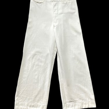 Vintage WWII US Navy Cotton Button-Fly Trousers / Pants ~ 31.5 x 27.5 ~ USN ~ Unisex Military ~ 1940s ~ Service Whites ~ Named ~ 31 32 Waist 