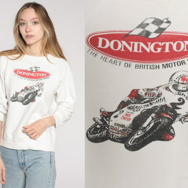 Donington Park Sweatshirt 90s Motorcycle Racing Shirt Heart of British Motor Sport Crewneck Pullover Graphic White Vintage 1990s Medium 