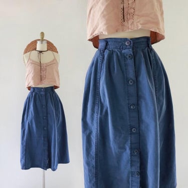 worrrn full button skirt 33-35 - vintage 90s y2k womens Cherokee size large usa blue cotton midi skirt 