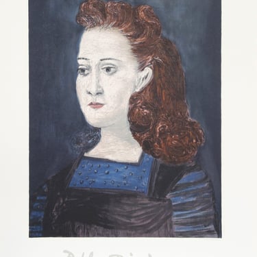 Femme a la Collerette Bleue (after) by Pablo Picasso Estate Lithograph Poster from 1979 - 1982 